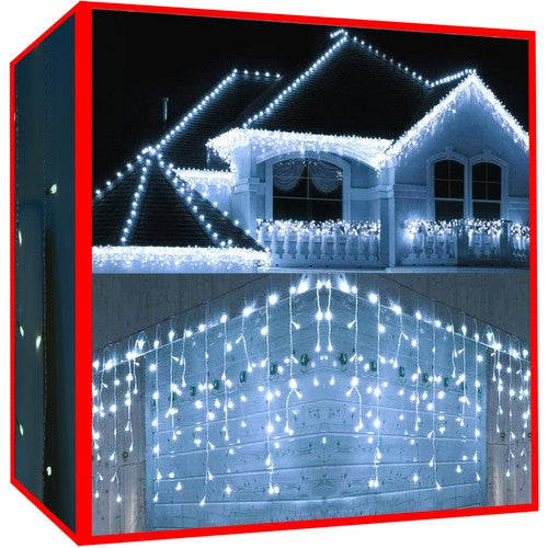 Kalėdinė girlianda - varvekliai (12m, ŠALTAI BALTOS spalvos) 300 LED